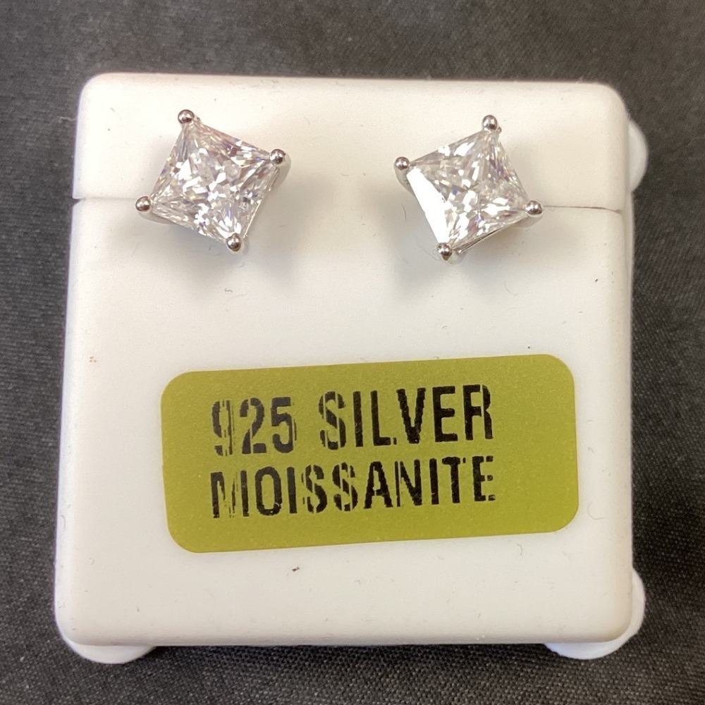 925 Silver Moissanite Earrings‎ Princess Cut 2.0 CTW Studs